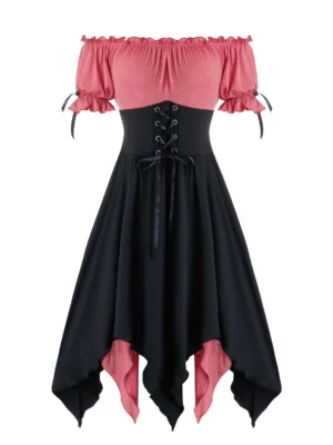Plus Size Off The Shoulder Lace Up Handkerchief Dress