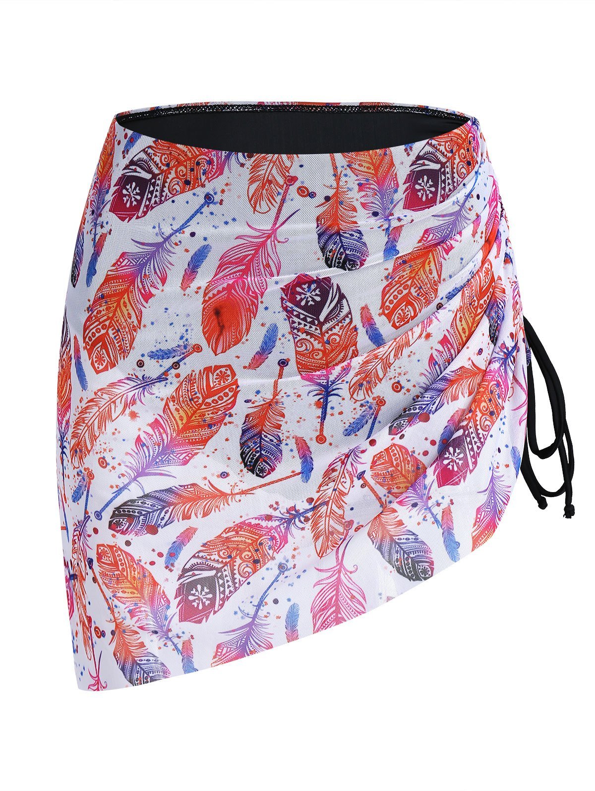 Feather Print Cinched Swim Bottom