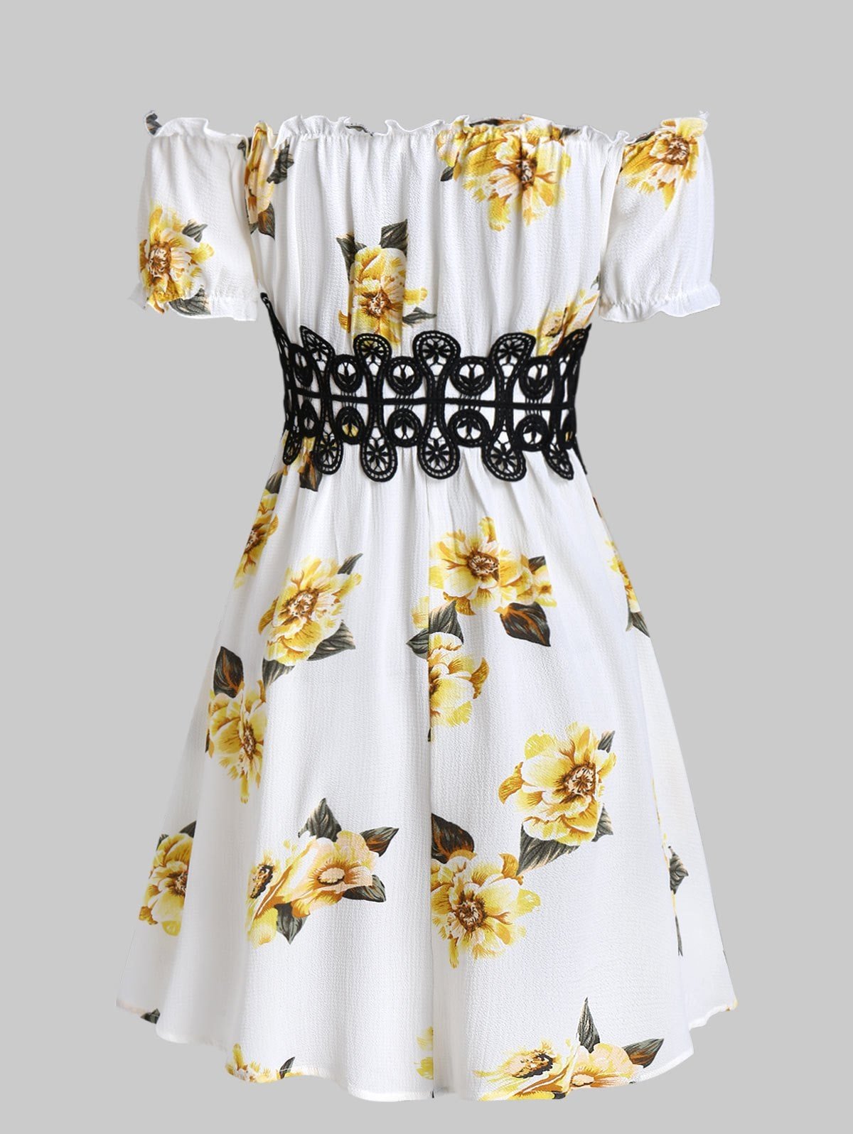 Flower Print Lace Applique High Waist Dress