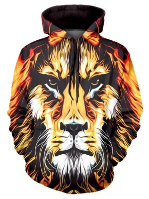 Lion Art Paint Graphic Front Pocket Casual Hoodie