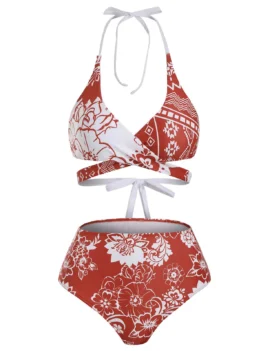 Floral Print Knotted Wrap Bikini Swimwear