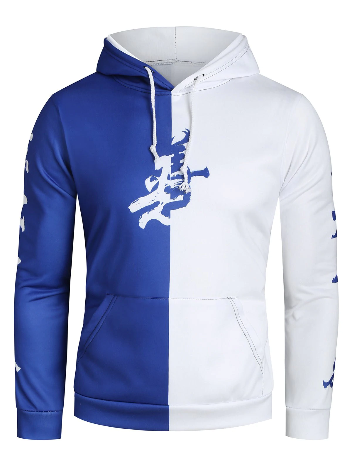 Color Blocking Oriental Letter Print Casual Hoodie