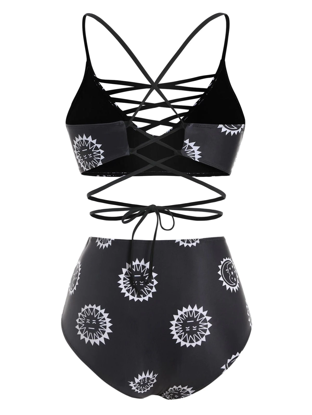 Criss Cross Lace Up Sun Star And Moon Plus Size Bikini Swimwear