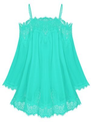Lace Insert Open Shoulder Chiffon Cover Up