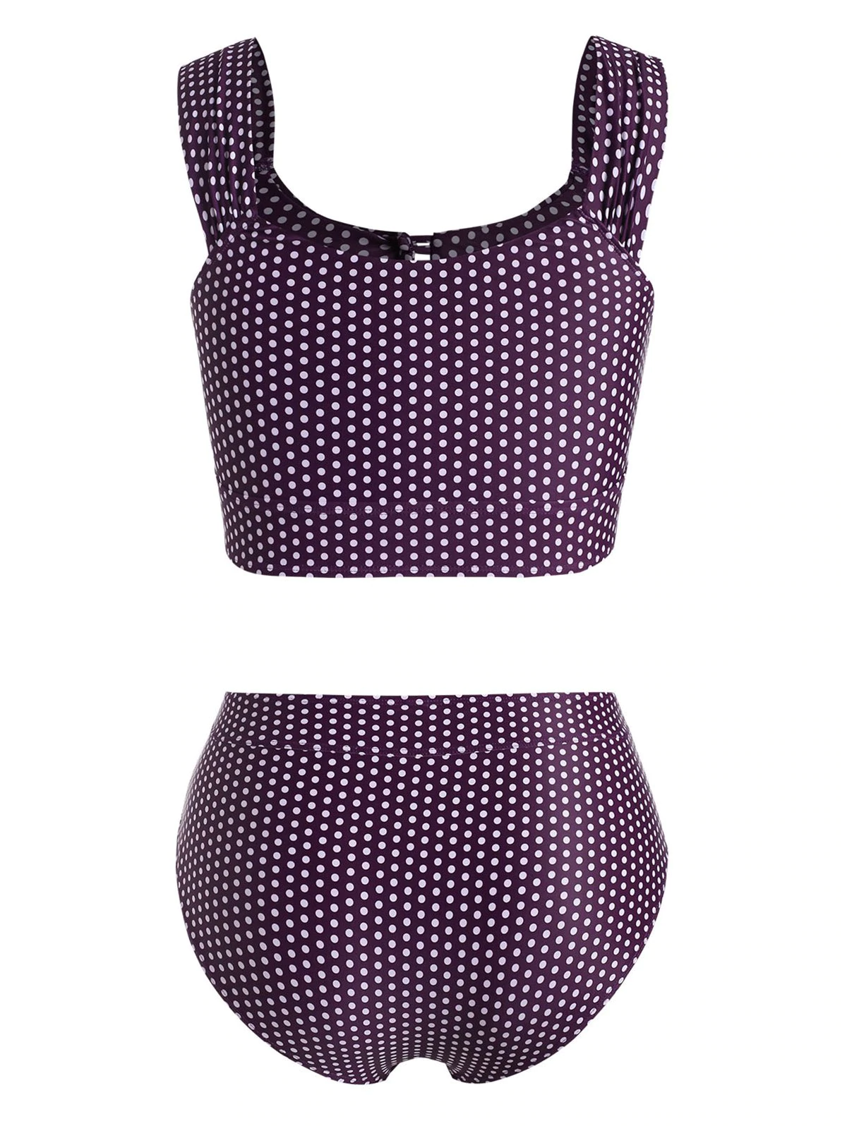Polka Dot Buttoned Floral Applique Plus Size Tankini Swimwear