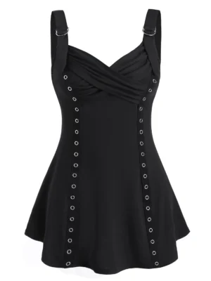 Plain Ruched Skirted Cami Tank Top