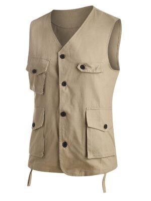 Pure Color Button Up Fisher Vest