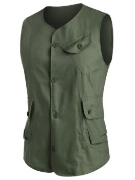 Plain Button Up Flap Pockets Fisher Vest