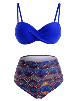 High Waisted Push Up Twist Printed Bikini Swimwear