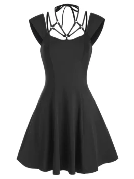 Sleeveless Strappy Plain Flare Dress