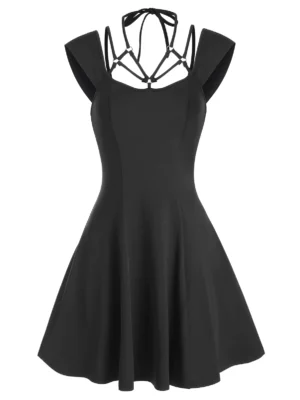 Sleeveless Strappy Plain Flare Dress