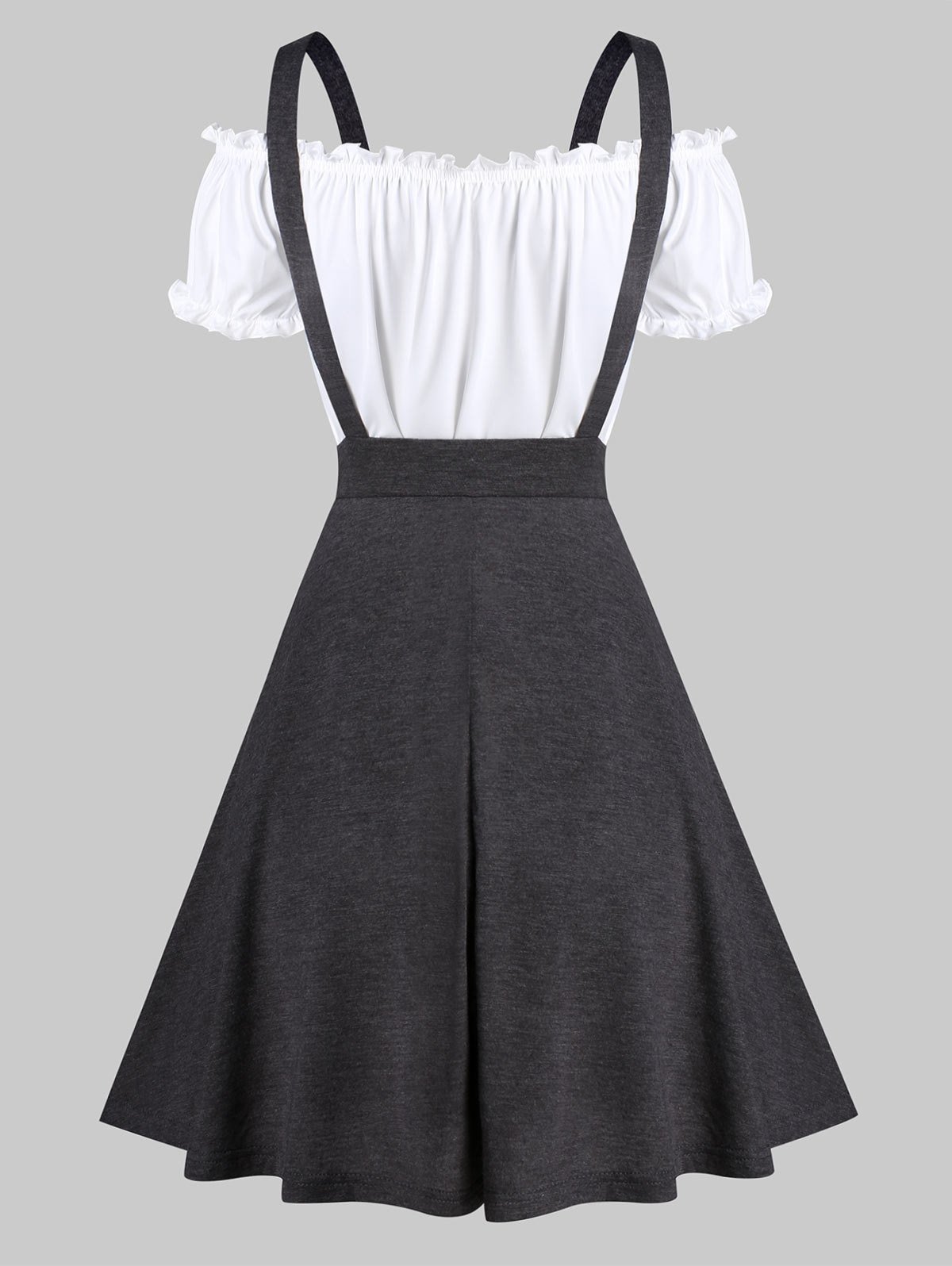 Plaid Print Buckle Strap Suspender Skirt and Plain Top