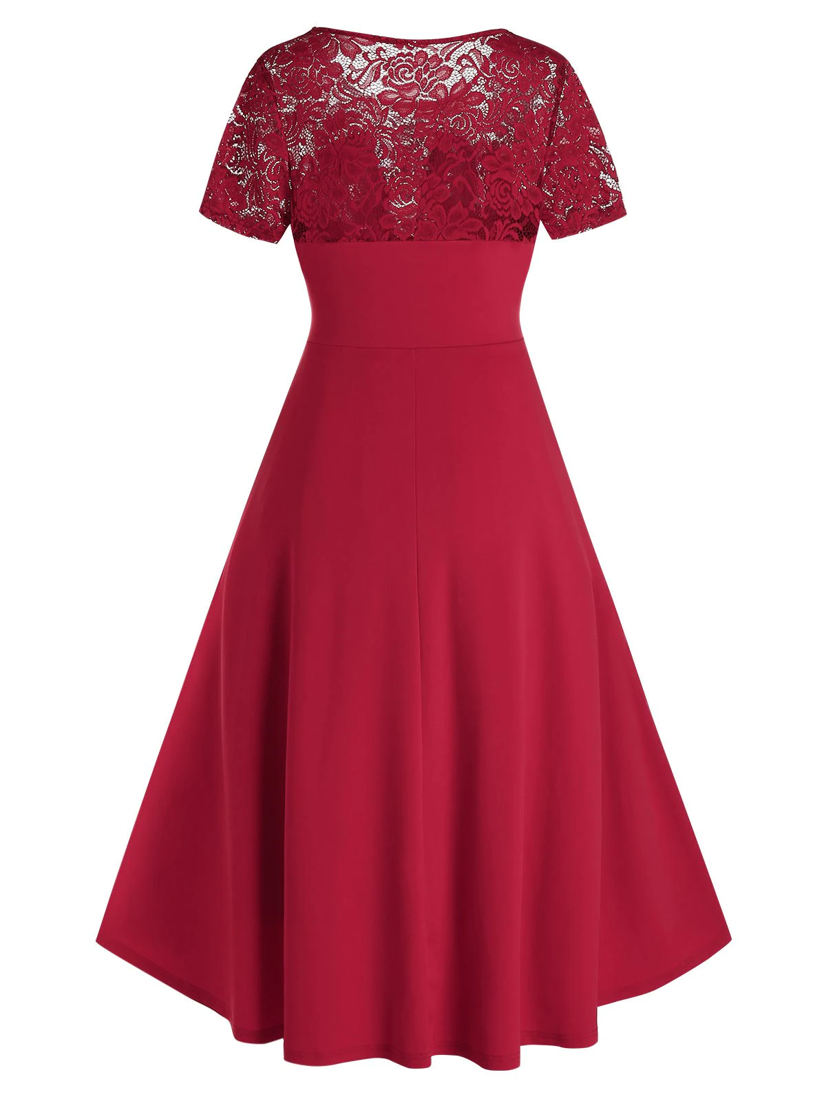 Plus Size Lace Panel Dip Hem Midi High Rise Dress