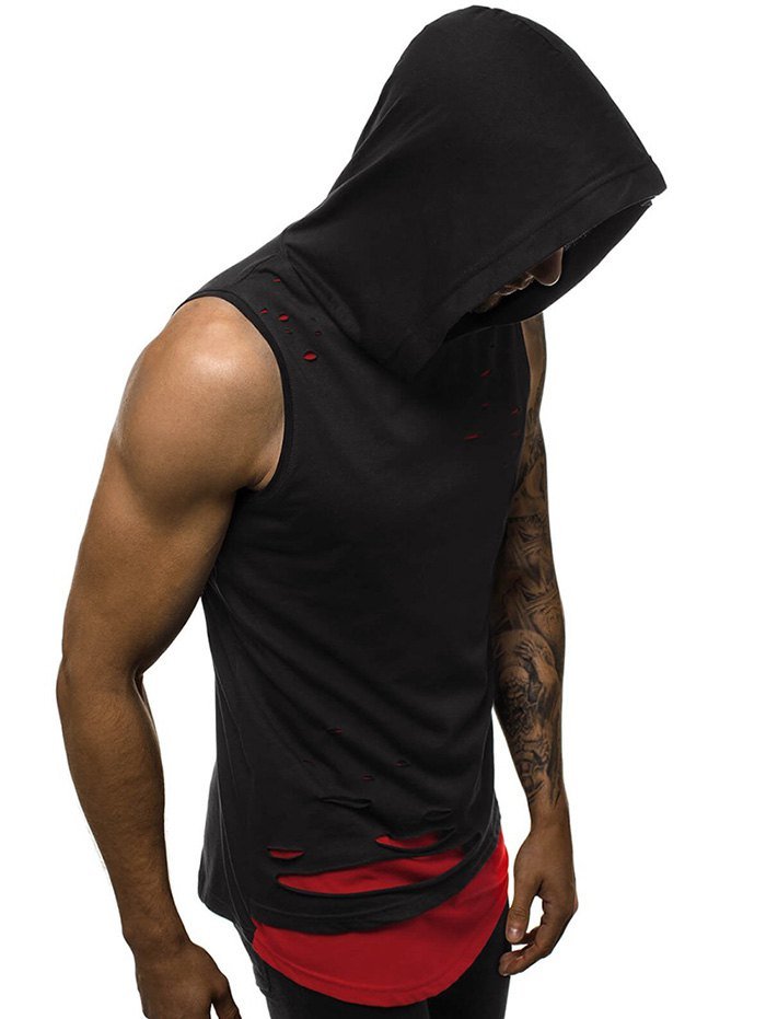 Two Tone Distressed Hooded Tank Top