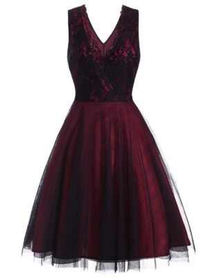 Lace Overlay Sleeveless Surplice Party Dress