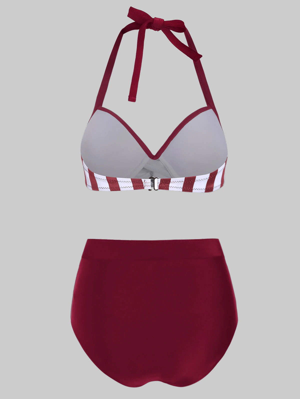 Striped Moulded Mock Button Tummy Control Bikini Swimwear