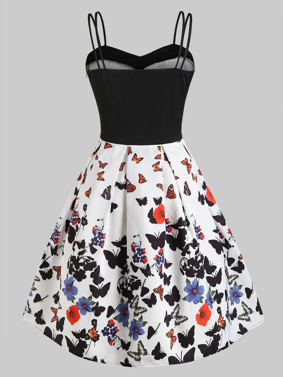 Butterfly Print Empire Waist Dual Straps Dress