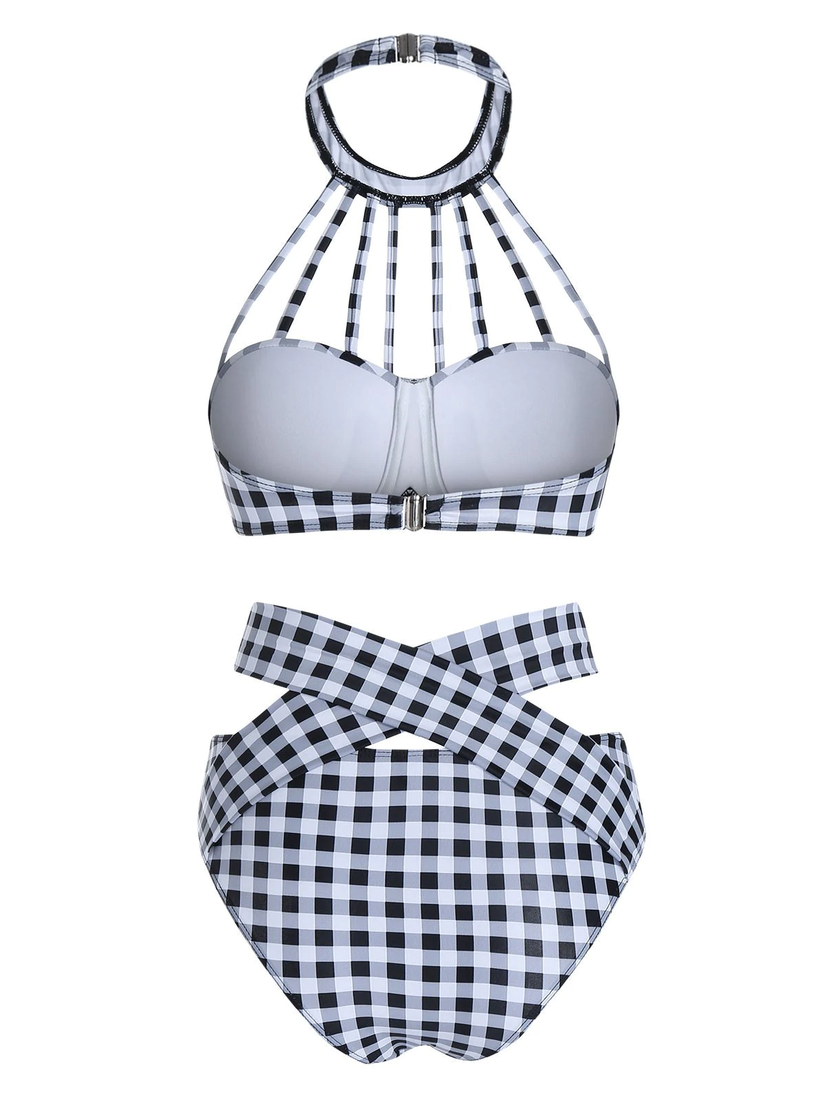 Plaid Print Halter Strappy Crisscross Tankini Swimwear
