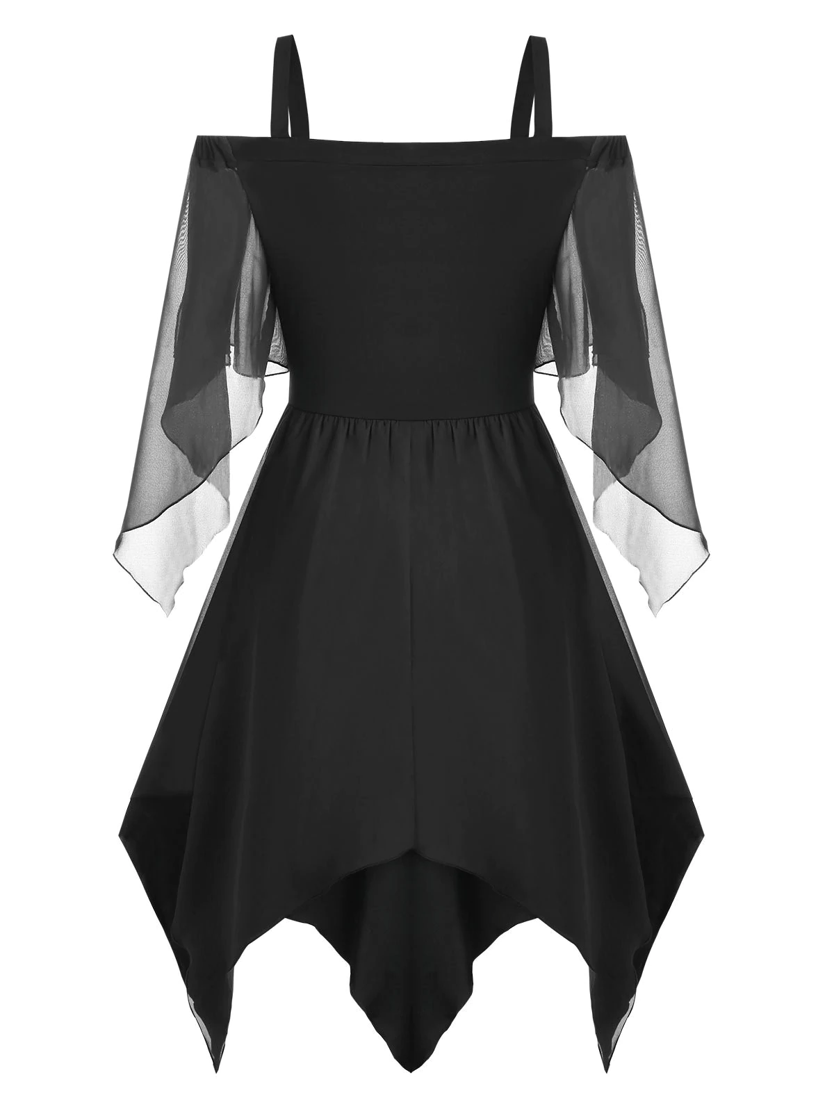 Cold Shoulder Lace-up Handkerchief Chiffon Dress