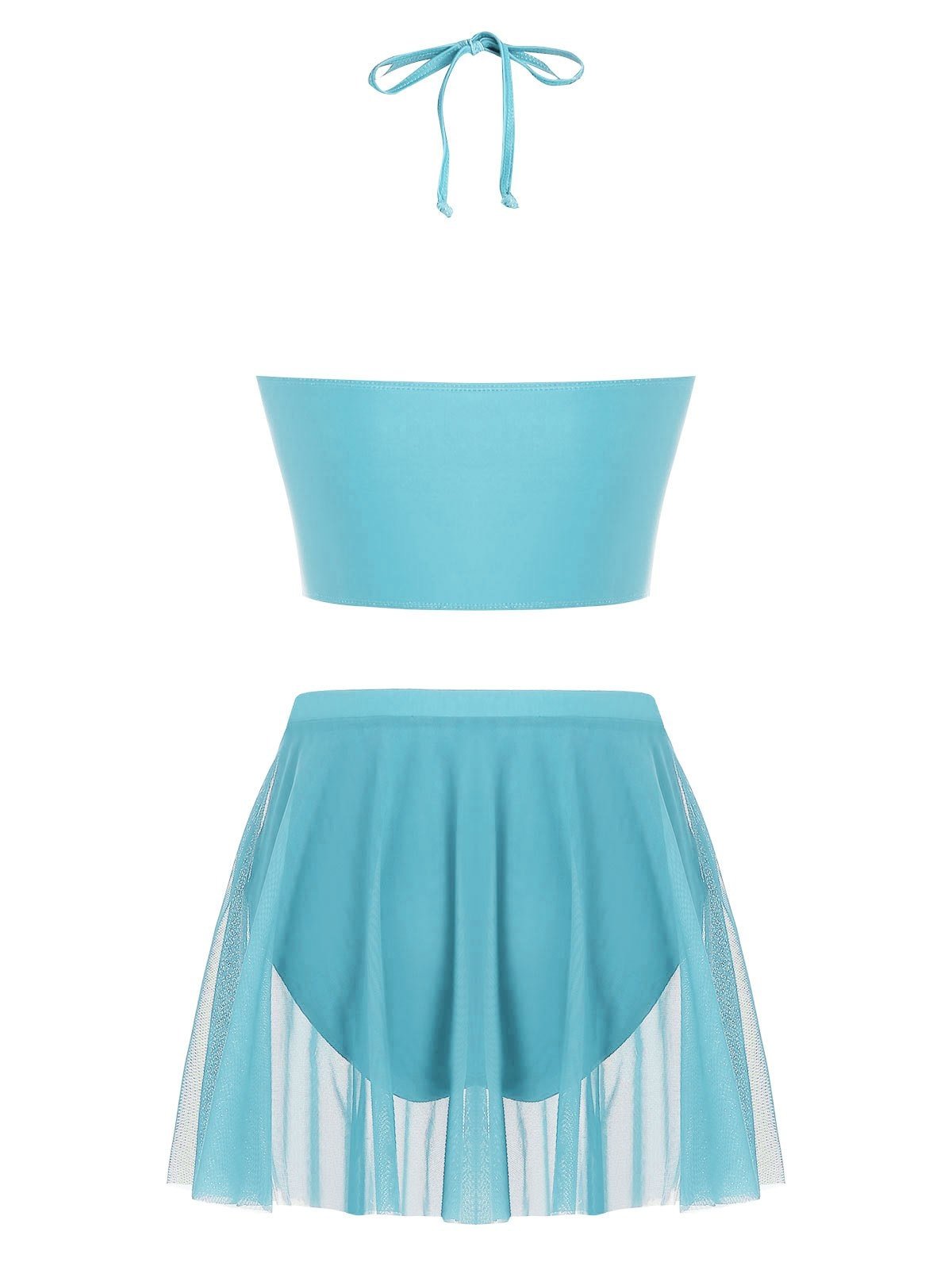 Plus Size Halter Lace Up Skirted Tankini Swimsuit