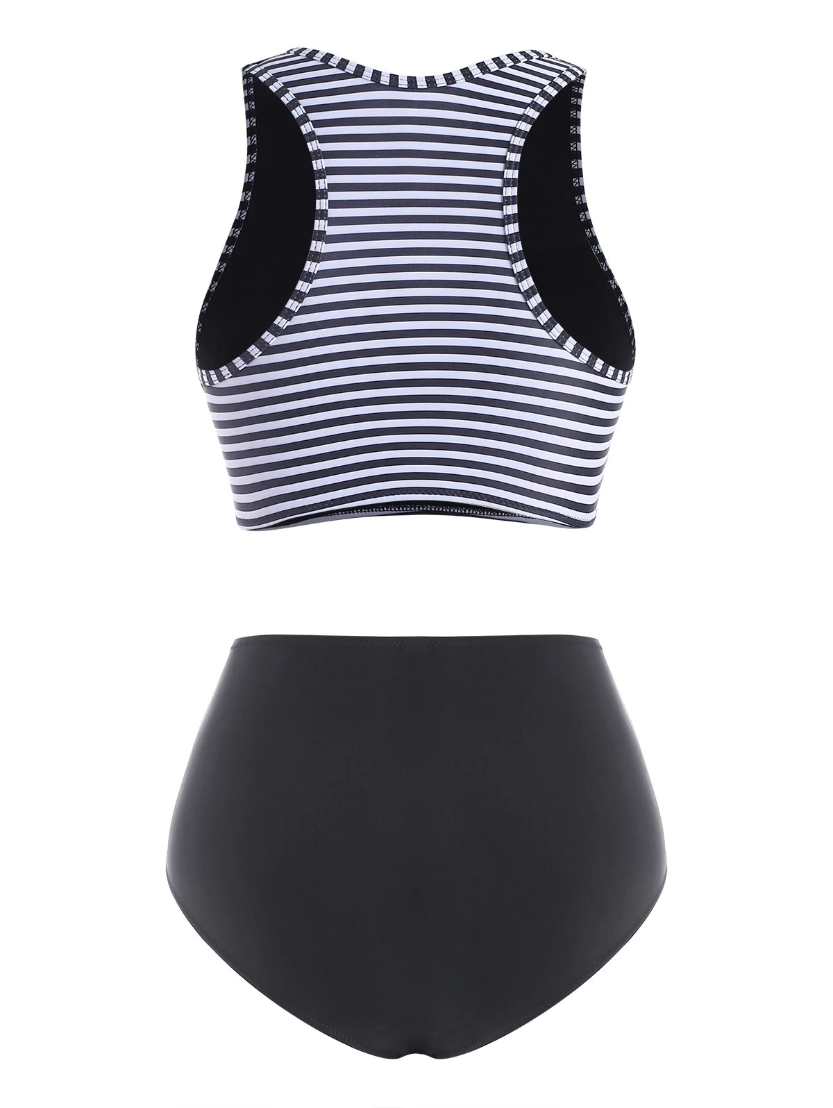 Ruched High Waisted Stripes Tankini Swimwear