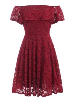 Off Shoulder Ruffles Lace Dress