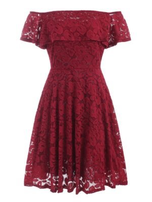 Off Shoulder Ruffles Lace Dress
