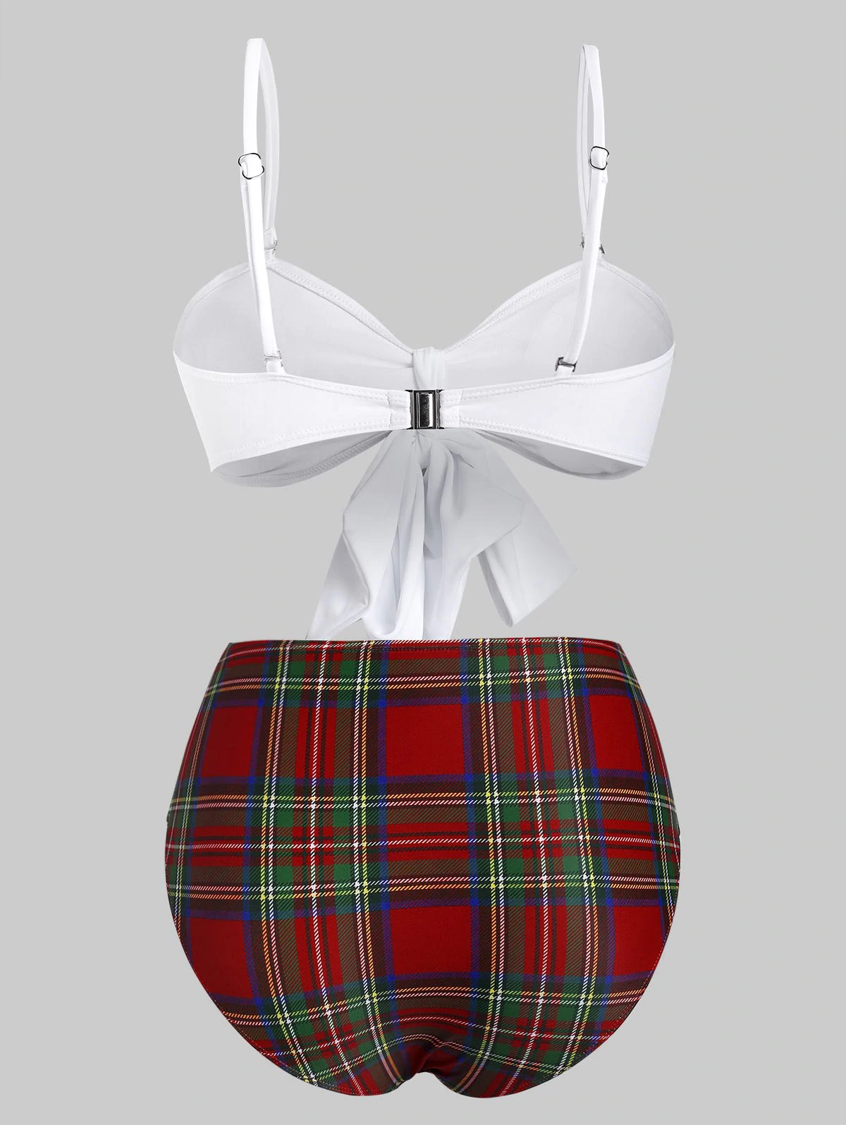 Knot Piping Plaid Bandeau Bikini Swimwear