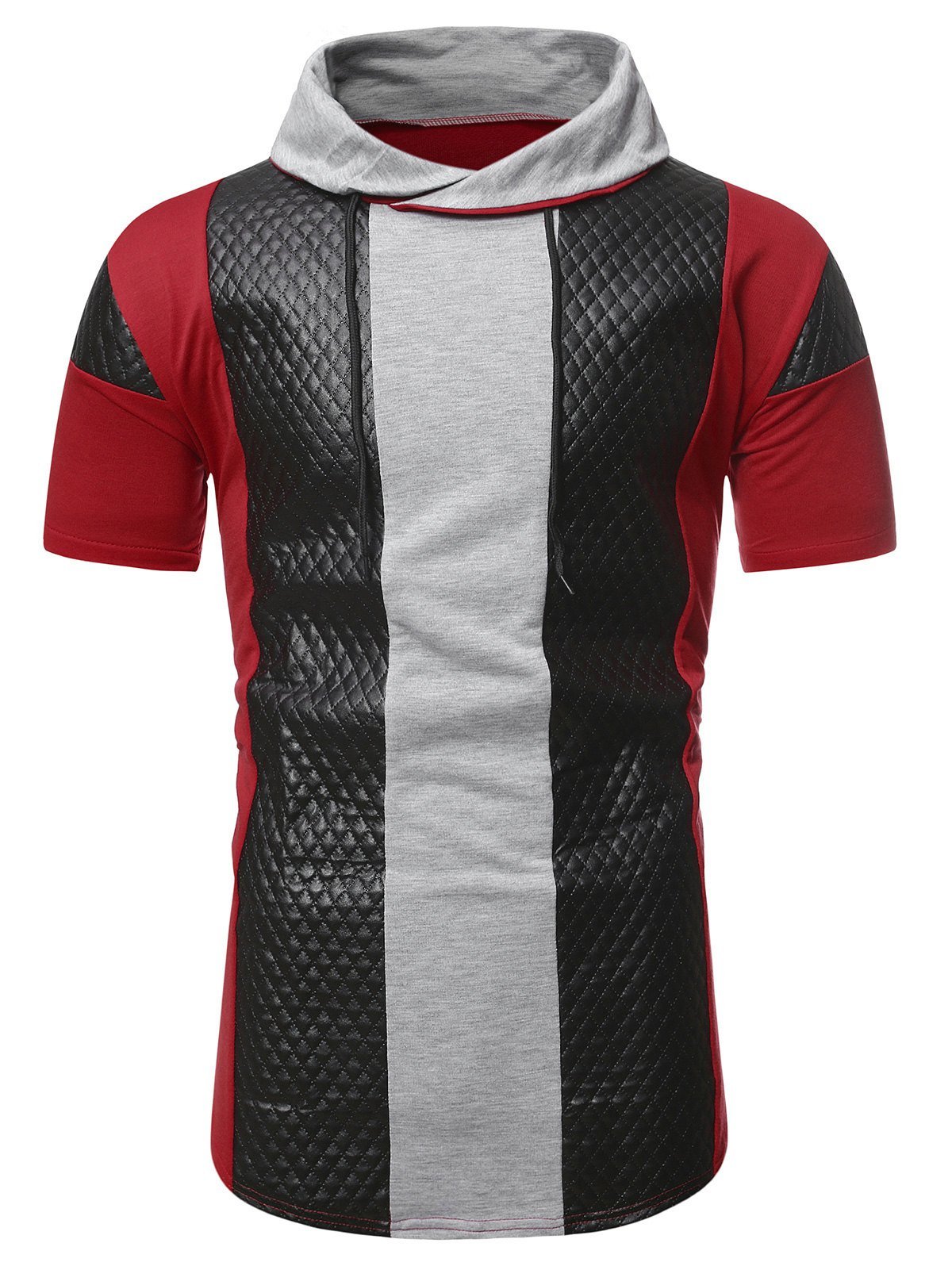 Colorblock Quilted Shawl Collar Short Sleeve T Shirt