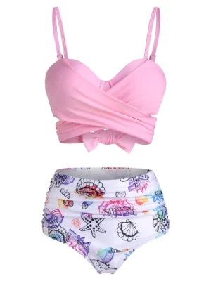 Shell Starfish Print Padded Wrap Bikini Set