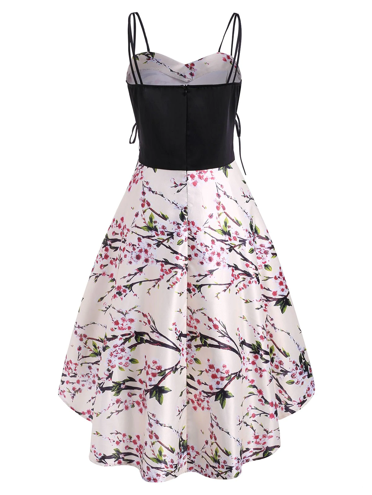 Flower Print Lace Up High Low Empire Waist Dress