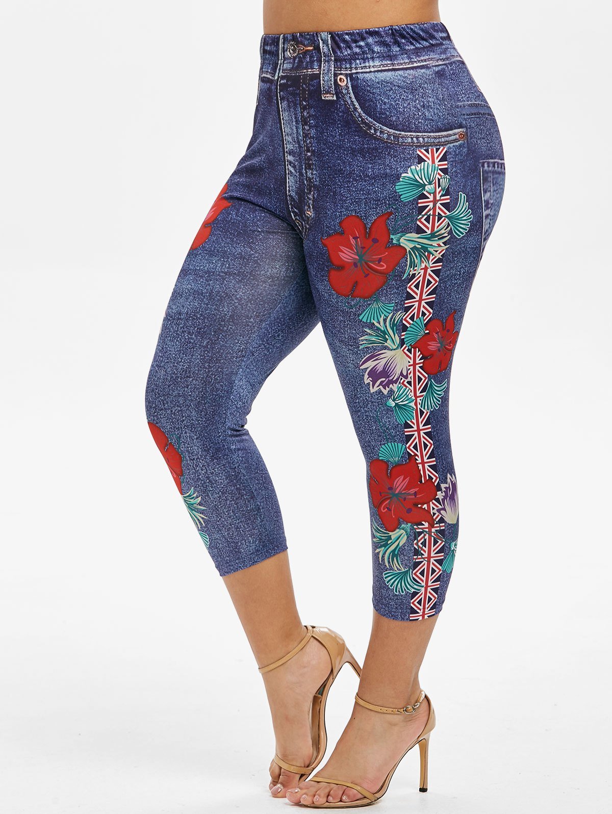 Plus Size Flower Flag 3D Print Cropped Jeggings