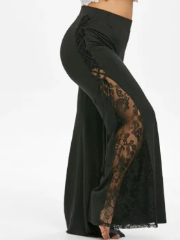 Plus Size High Rise Lace Up Bell Bottom Pants