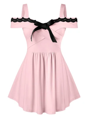 Plus Size Bowknot Cold Shoulder Tunic T Shirt