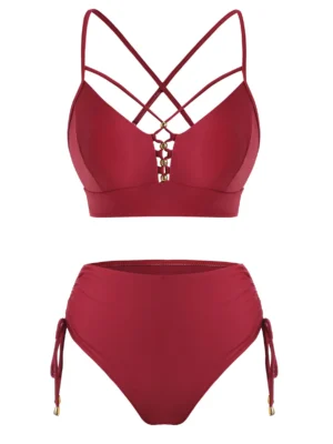 Criss Cross Cinched High Waisted Bikini Swimwear