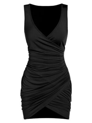 Sleeveless Ruched Surplice Sheath Dress