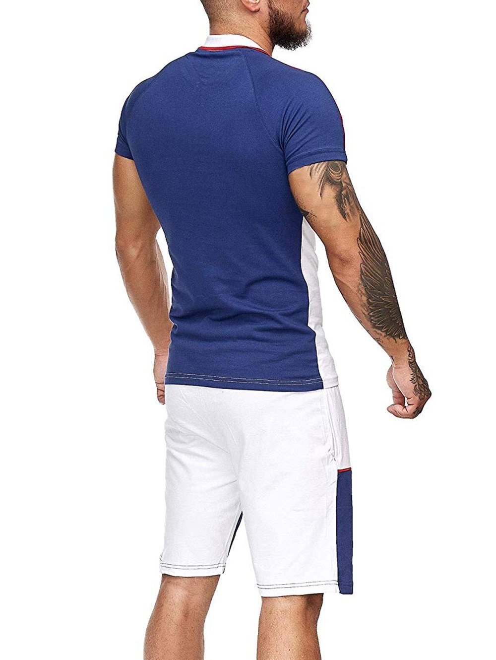 Colorblock Half Zip T Shirt And Drawstring Shorts Set