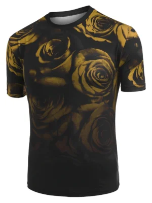 Ombre Rose Print Crew Neck Short Sleeve Tee