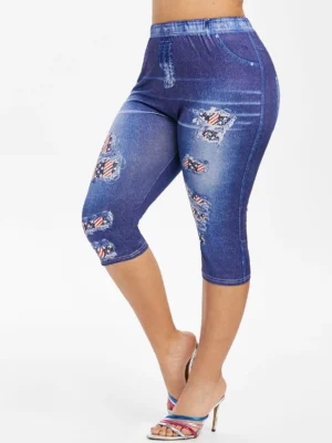 Plus Size American Flag 3D Print Cropped Jeggings