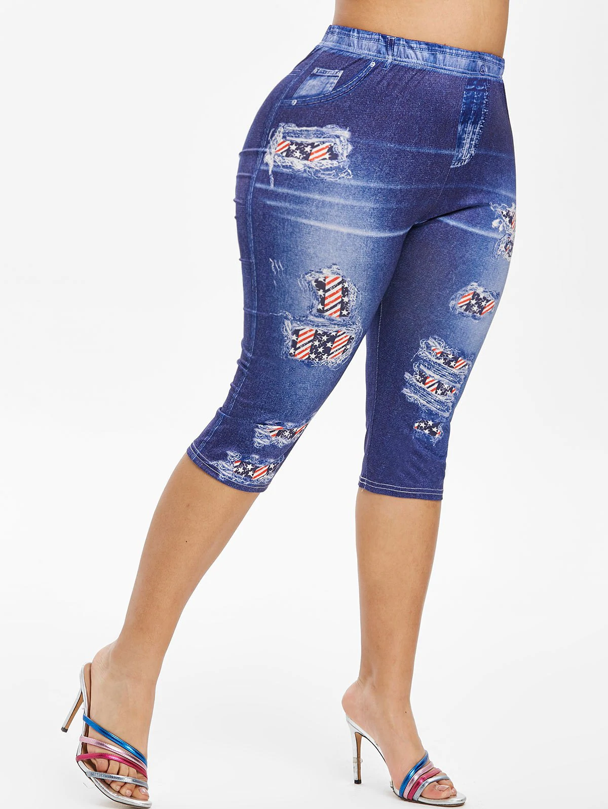 Plus Size American Flag 3D Print Cropped Jeggings
