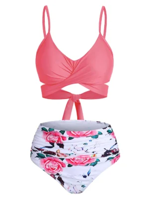 Flower Crisscross Tummy Control Bikini Swimwear