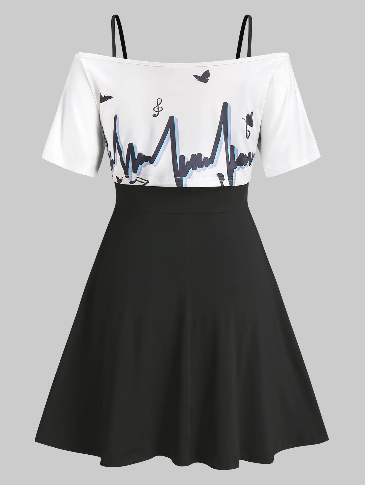 Graphic Off Shoulder Top and Cami Dress Twinset