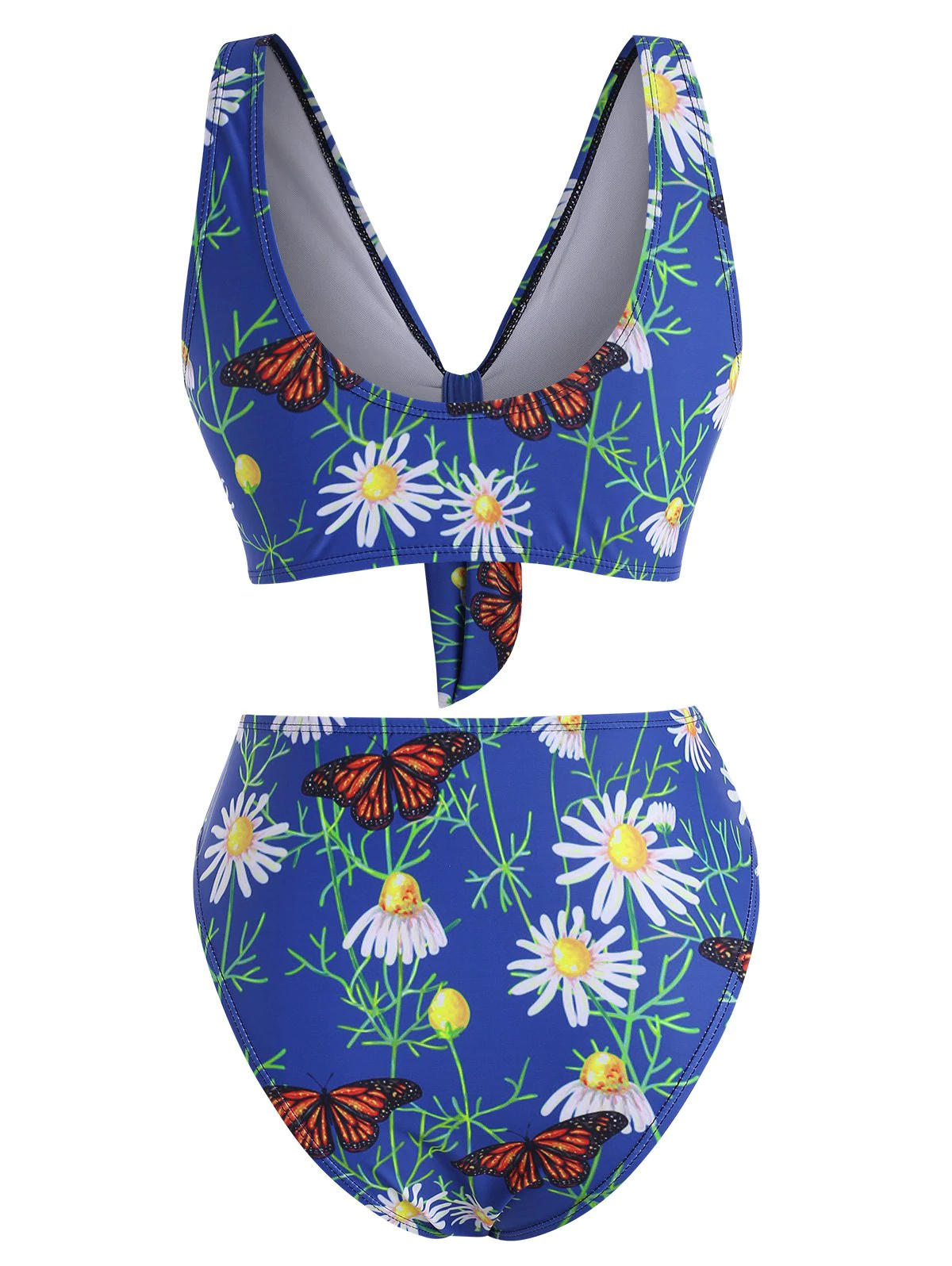 Daisy Butterfly Floral Leaf Print High Leg Bikini Swimwear