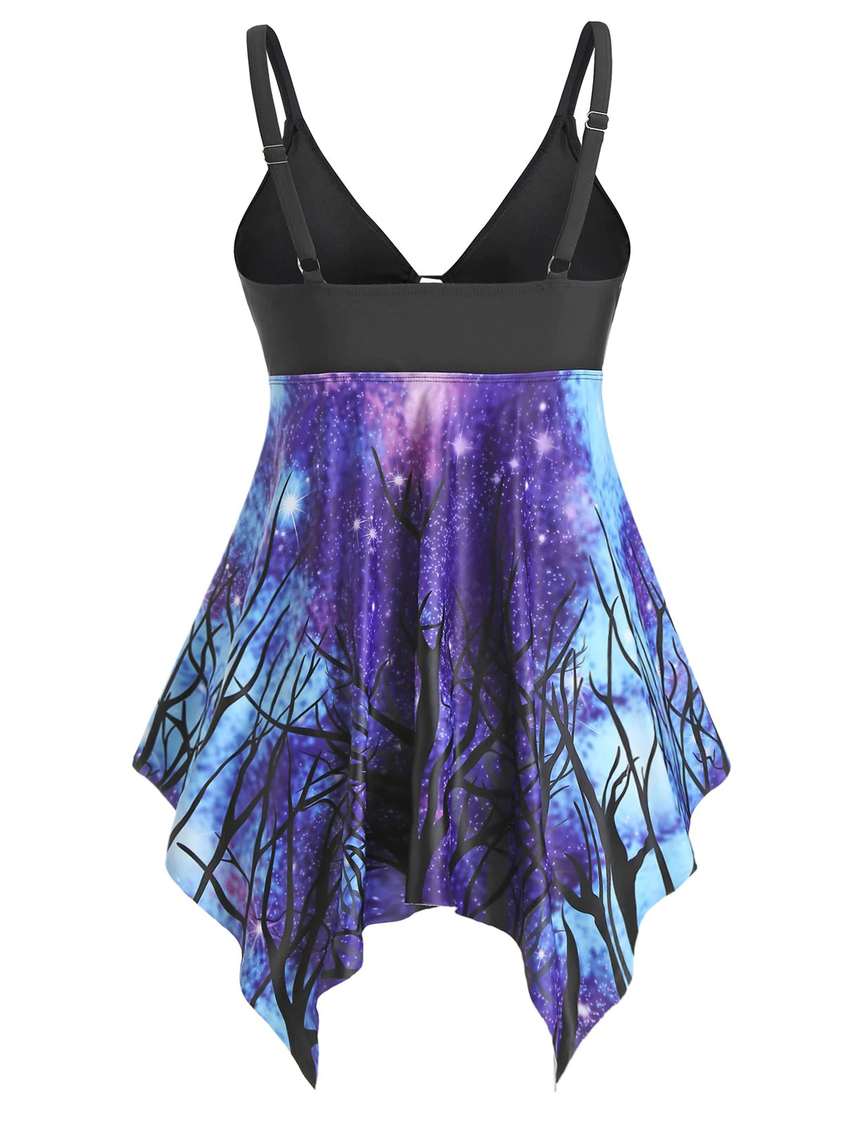 Plus Size 3D Galaxy Print Handkerchief Tankini Swimsuit