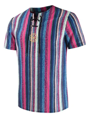 Embroidery Decorated Striped Print T-shirt
