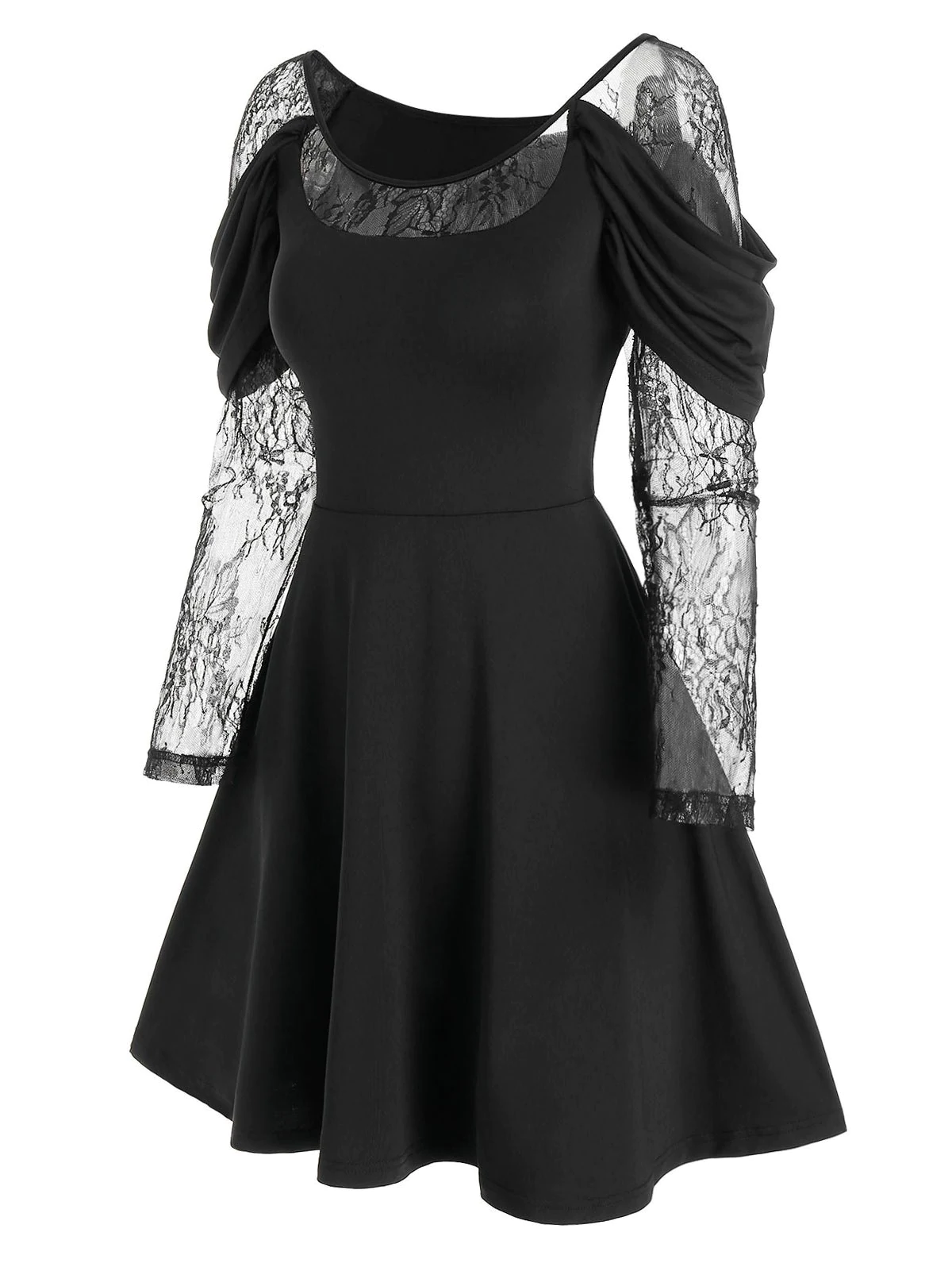 Lace Sleeve Draped Gothic Prom Dress