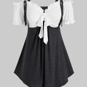 Plus Size Cold Shoulder High Waist Top