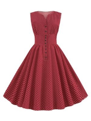 Ditsy Polka Dot Vintage A Line Button Front Dress