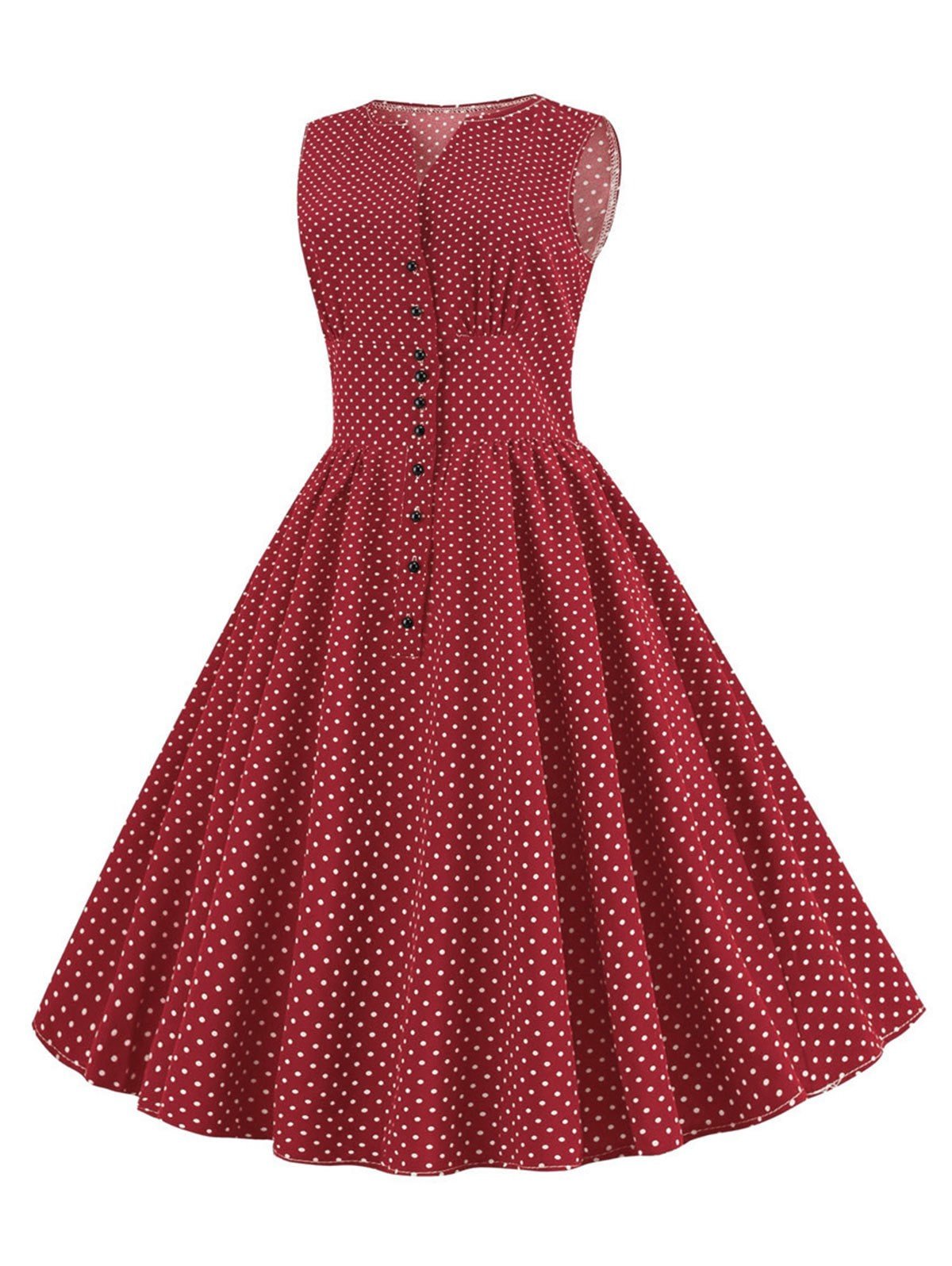 Ditsy Polka Dot Vintage A Line Button Front Dress