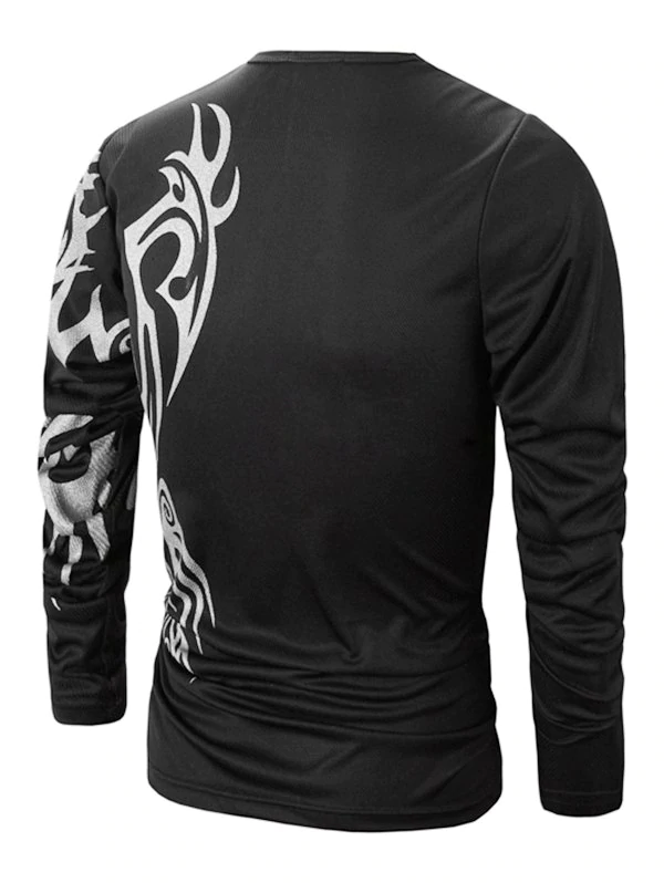 Tattoo Print Pinhole Long Sleeve T Shirt